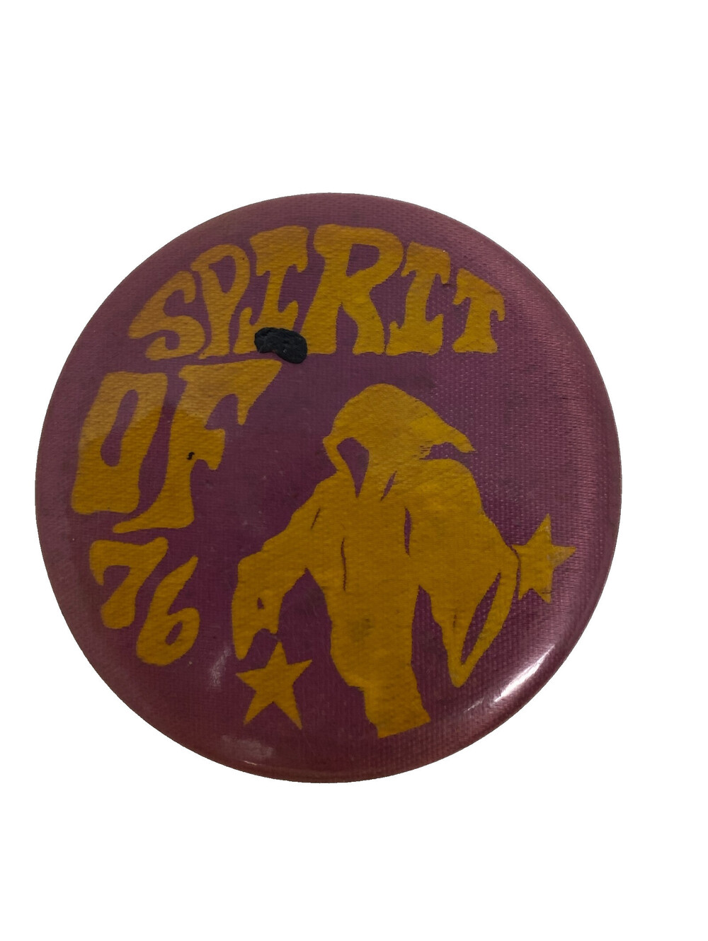 Vintage Spirit of 76 Pinback Button 3in Purple Gold Hooded Figure Stars 1970s